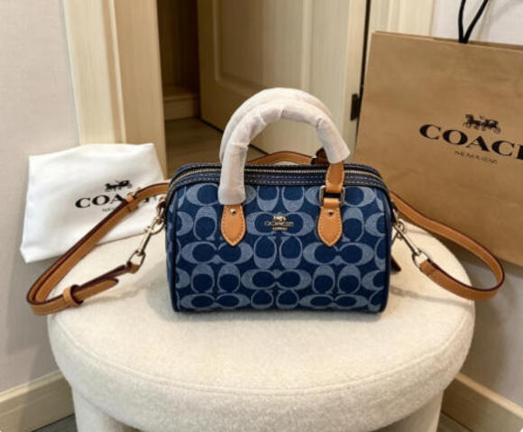 Coach Handbags - Coach Denim Signature Mini Boston Crossbody Bag